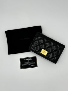 Chanel Black Leather Quilted Trifold Wallet