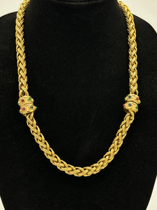 Gold Tone Chunky Chain Necklace with Cabochon Stone Vintage 80s