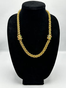 Gold Tone Chunky Chain Necklace with Cabochon Stone Vintage 80s