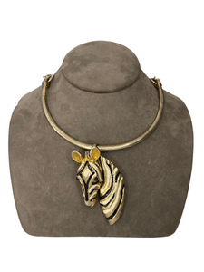 Vintage 70’s Zebra Figural Enamel Pendant Necklace