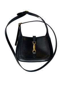 GUCCI JACKIE PEBBLED CALFSKIN MEDIUM BLACK HOBO BAG